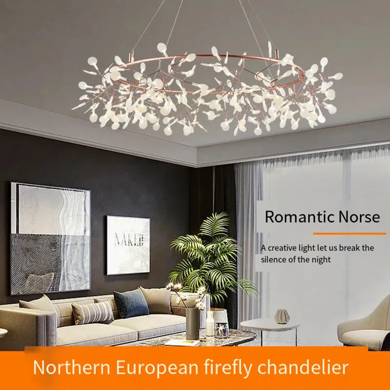 Светодиодная люстра в скандинавском стиле современная лампа виде светлячков
