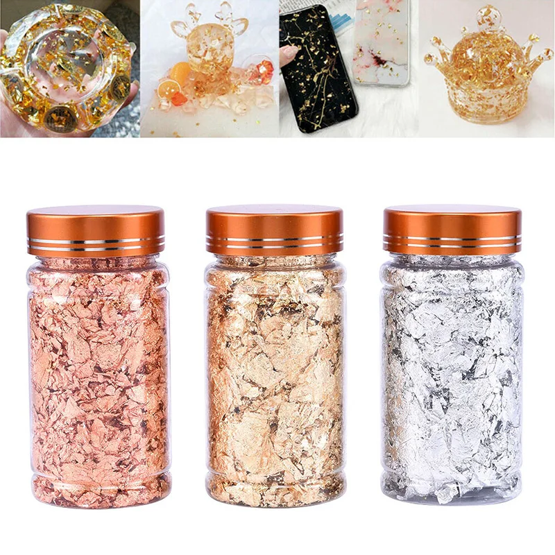 Блестящая Фольга для ногтевого дизайна листья золотые хлопья крупные блестки