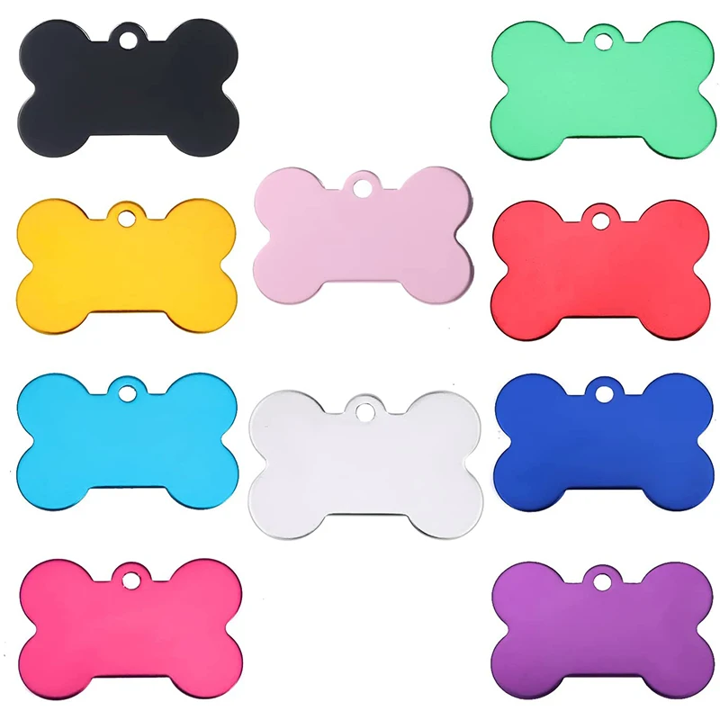 

Wholesale 5 Pcs Blank Bone Dog ID Tag Engraving Pet Dog ID Tags Collars Bone Name Number Tags Aluminum Puppy Collar Accessories