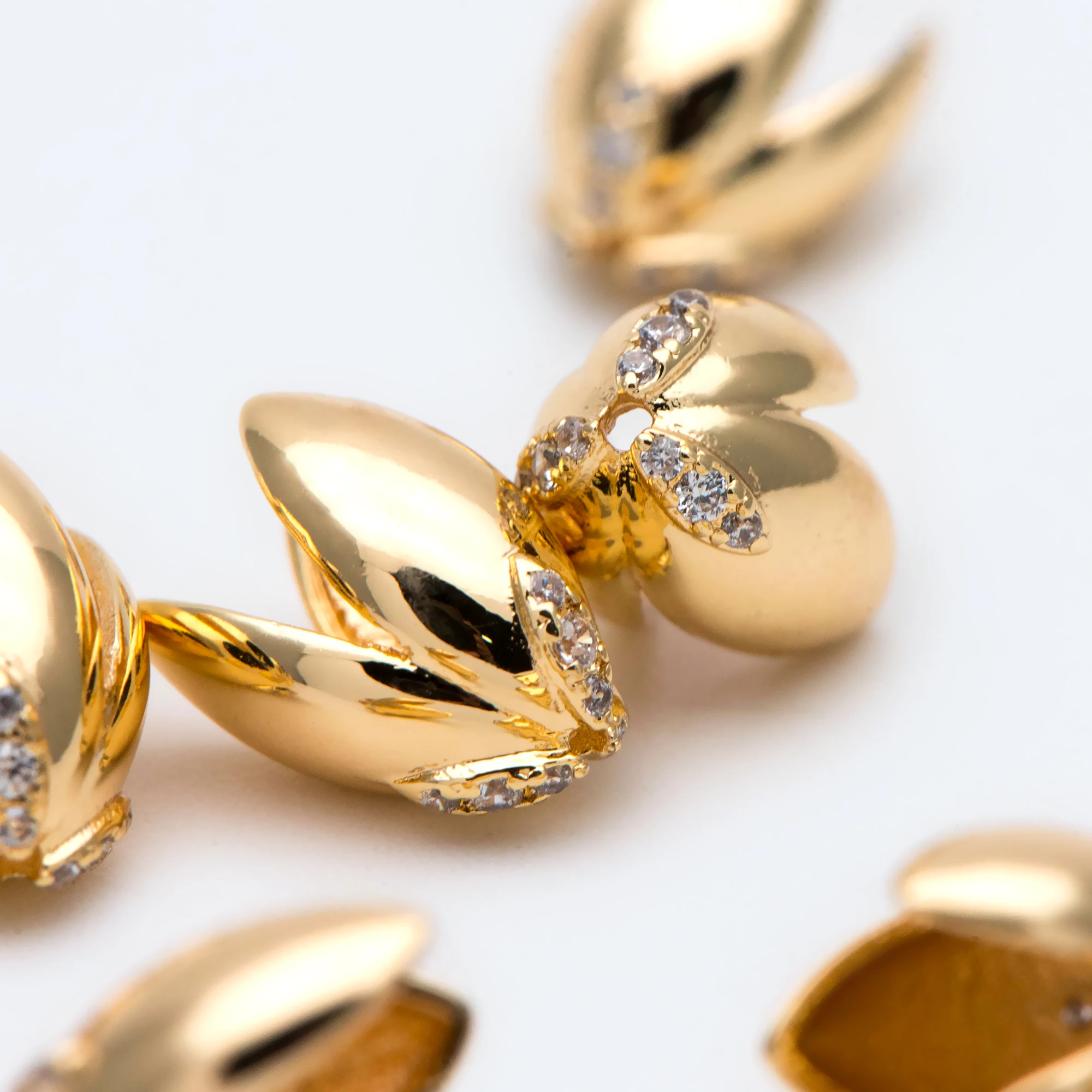 

10pcs CZ Paved Flower Bead Cap 10x8mm, Real Gold Plated Brass Tulip Cap, Floral Tassel Caps For Jewelry Making (GB-1714)