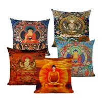 chinese indian buddha cushion cover religious shakyamuni four armed guanyin decorative linen pillowcase for sofa home decor