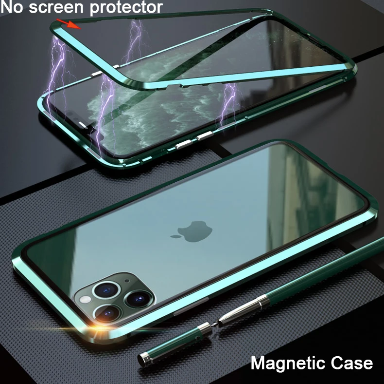

Metal Magnetic Adsorption Case For iphone 11 case Tempered Glass Back For iphone 11 pro max 2019 New Cases Cover Bumper Coque