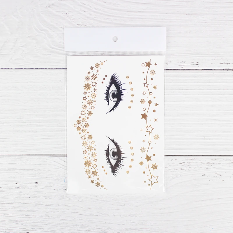 

Gold Face Temporary Tattoo Sticker Flower Star Chain Waterproof Freckles Makeup Eye Decal Body Art for Girl Kid 08