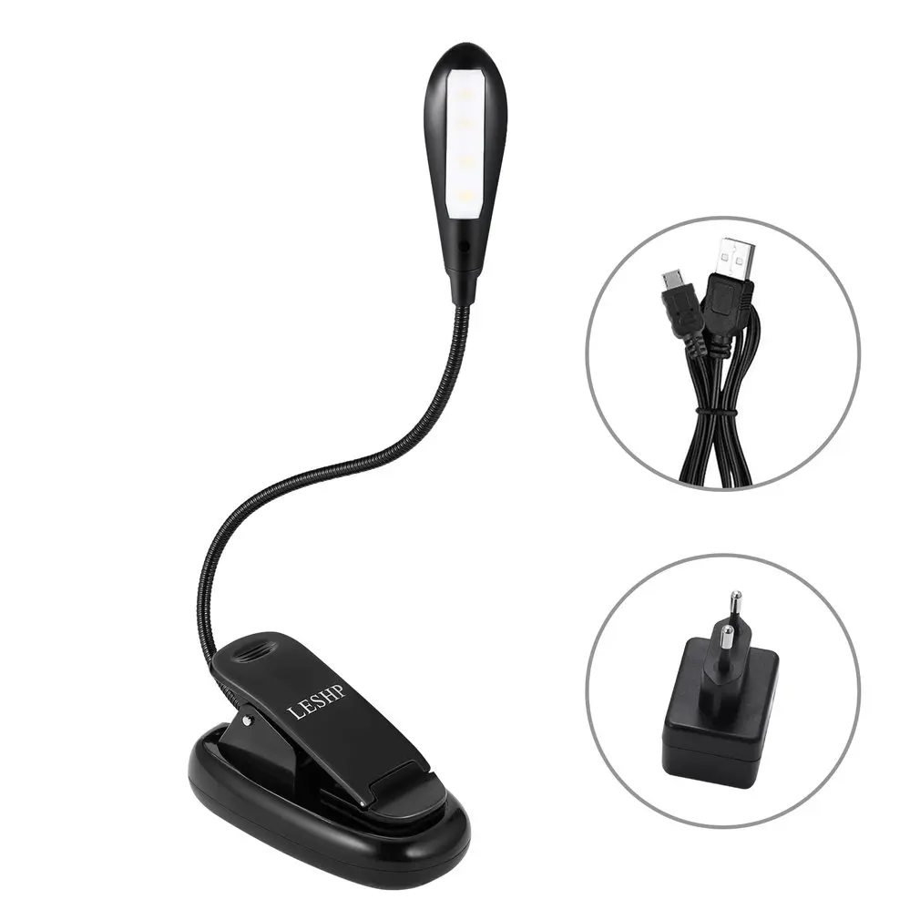Перезаряжаемый 4 Светодиодный светильник для книг/музыки Гибкая Настольная