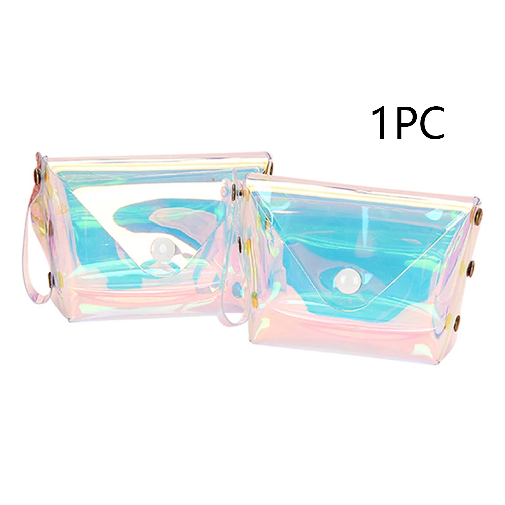 Transparent Coin Purse Storage Portable Unisex Money Colorful Holographic Sequins PVC Fashion Snap Closure Small Cute Makeup Key |
