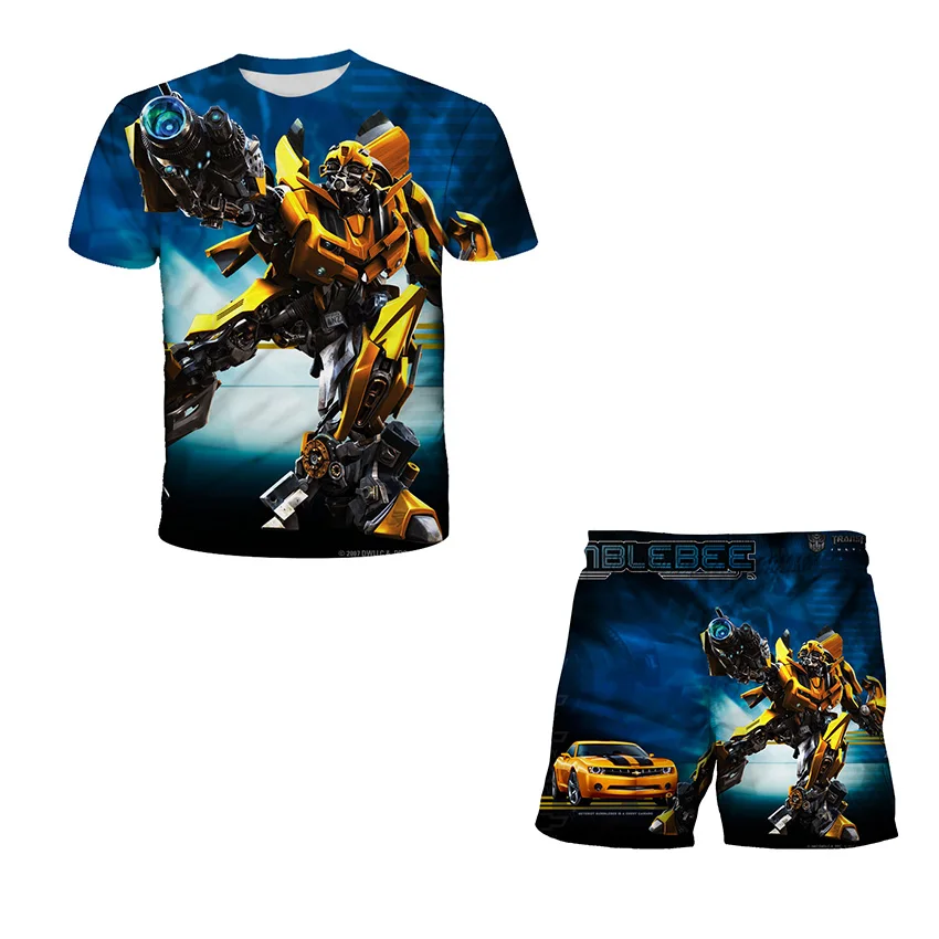 

Summer New Cartoon Movie Transformers T-shirt Set 3D Printing T-shirt + Shorts Clothing Set Casual Fashion Street Children's Set