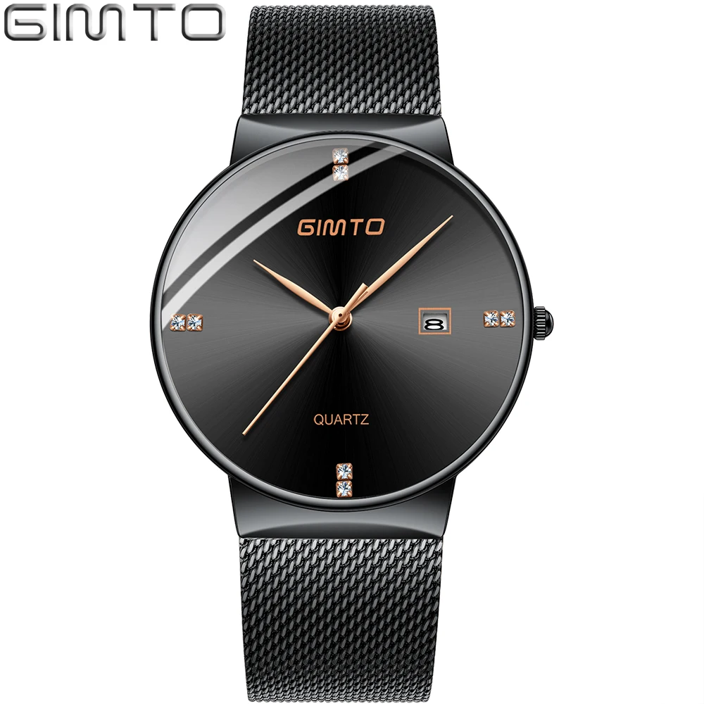 2018 ультратонкие Роскошные мужские часы GIMTO брендовые стальные золотые с датой