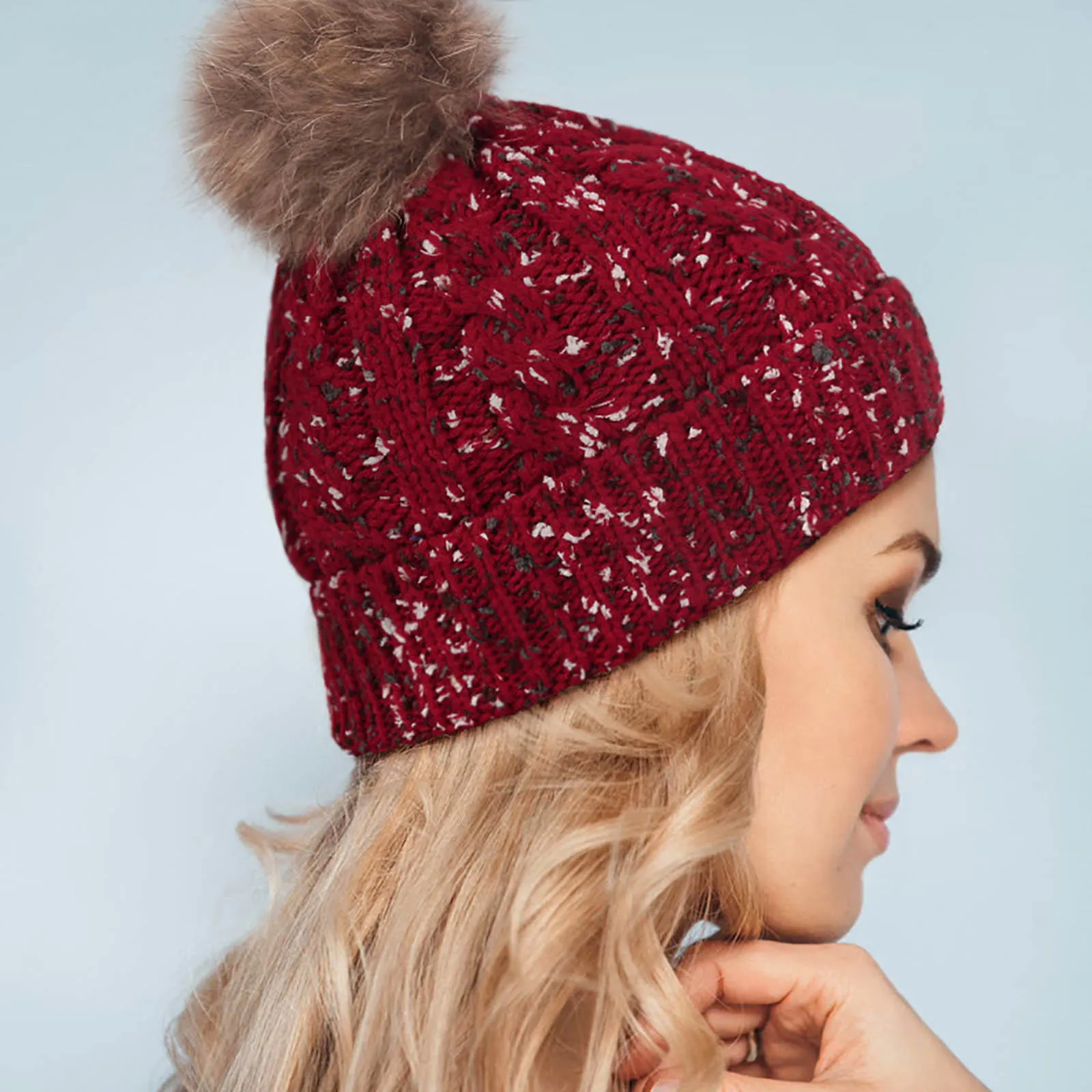 Модная повседневная женская вязаная шапка зимняя смешанных цветов с шерстяной