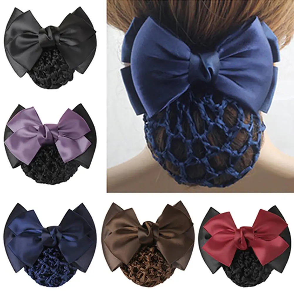 

New Women Pro Bow Barrette Hair Clip Cover Bowknot Bun Snood Hairnet Headdress Headwear Hair Styling Accessories For Women Girls