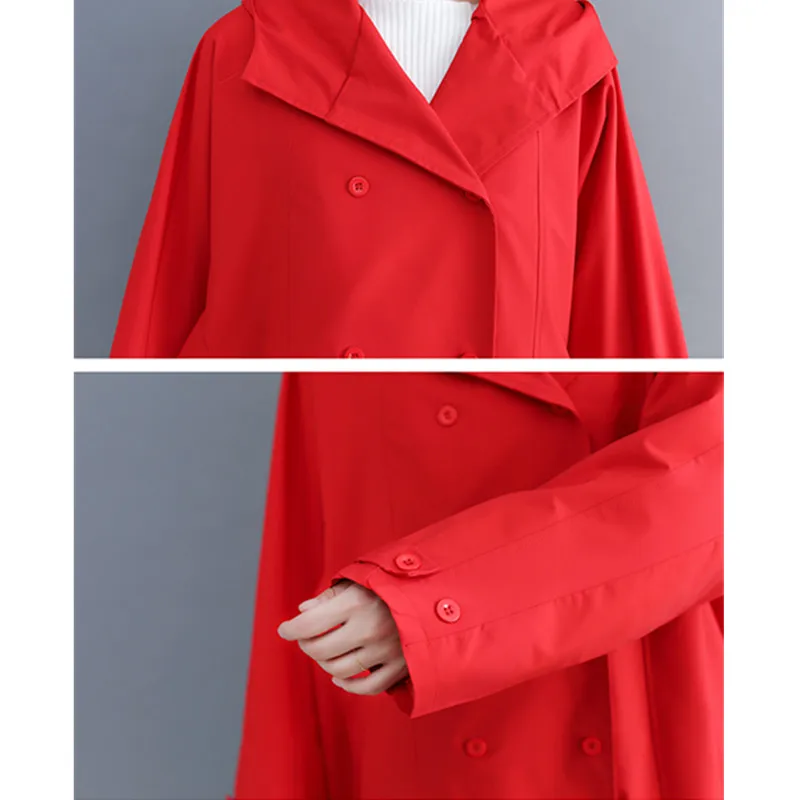 

Plus size Spring Autumn Long Trench Coats Women 2020 New casual Loose double-breasted Female Hooded Cardigan Windbreaker Coats