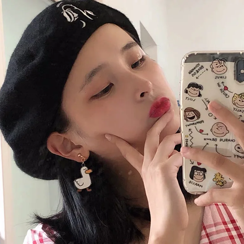 Забавные серьги в форме утки новый дизайн корейские эмалированные висячие с