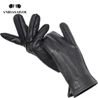 Новые зимние мужские кожаные перчатки ручной работы кожаные перчатки из оленьей кожи мужские теплые мягкие черные гофрированные перчатки 70% шерстяная подкладка-8001