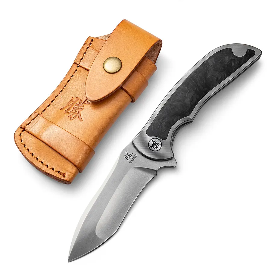 

KATSU Titanium Pocket Folding Knife S35VN Steel Stonewashed Multi-Ground Blade Outdoor Hunting Knife With Pocket Clip