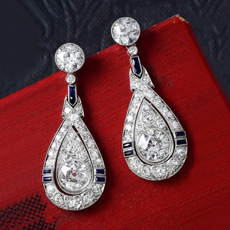 

Classic Gorgeous Drop Earring Silver Color with Shine Water CZ Stone Wedding Bridal Earring Party Jewelry Anniversary Gift