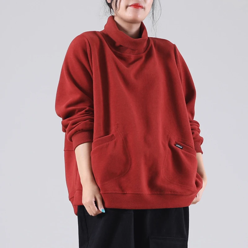 

SuperAen Autumn Winter Clothes 2021 New Solid Loose Plus Size All Match Turtleneck Pullover Bottoming Sweatshirt