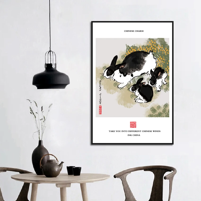 Чернила и стирка в китайском стиле светлый цвет животное кролик кабинет