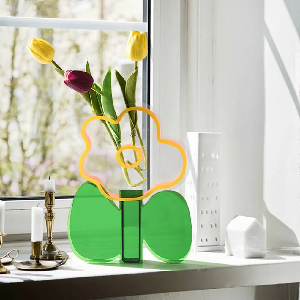 

Nordic Acrylic Vase Geometric Dried Floral Container Flower Arrangement Hydroponic Flower Home Office Desktop Decor