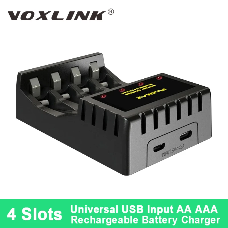 Зарядное устройство VOXLINK на 4 слота со светодиодным дисплеем, портативное зарядное устройство Micro USB для перезаряжаемых батарей Ni-MH/Ni-Cd 1,2 в AA/AAA