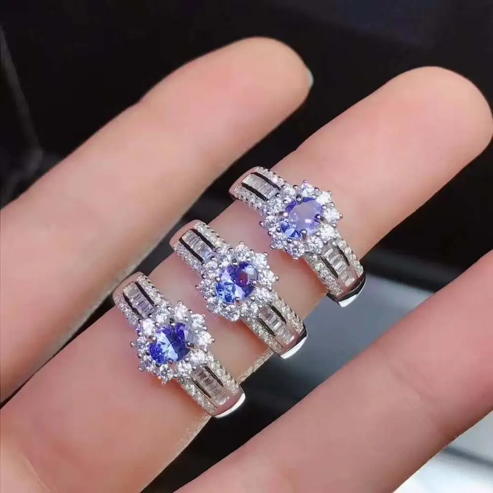Натуральный и натуральный Танзанит Роскошные кольцо Бесплатная доставка