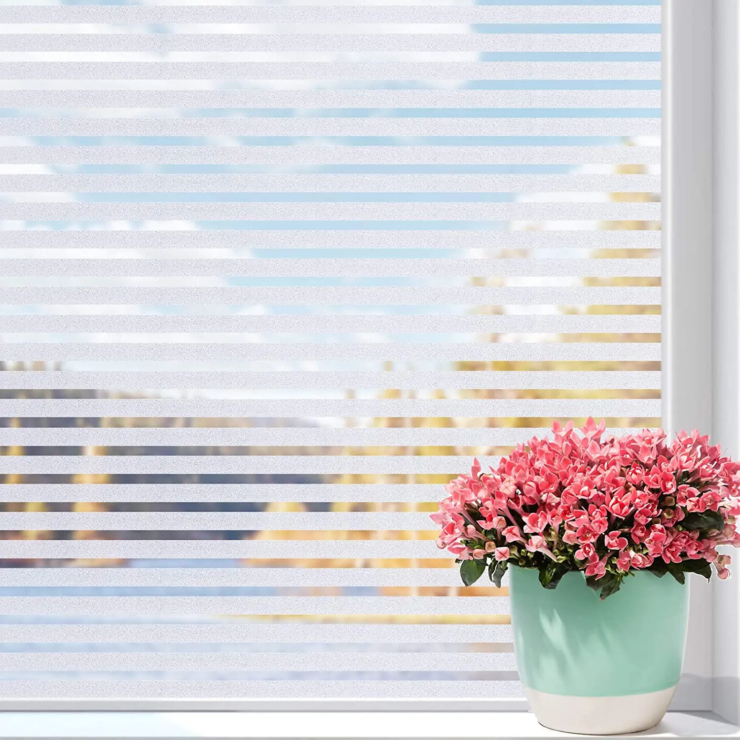

Privacy Window Film Non-Adhesive Window Tint Static Cling Frosted Stripe Glass Sticker Anti-UV Opaque Decoration for Bedroom