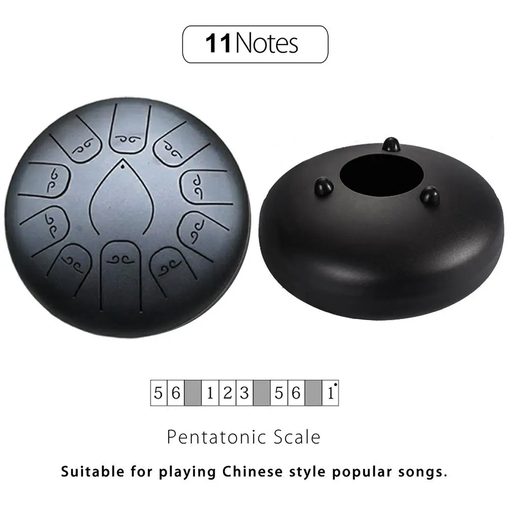 12 дюймов 11 нот D Основной стальной язык барабан Handpan ручной барабан с барабанчиками с пальчиковыми кроватками Йога Медитация Zazen Релакс
