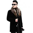 Мужское шерстяное пальто с меховым воротником, с отворотами и карманами