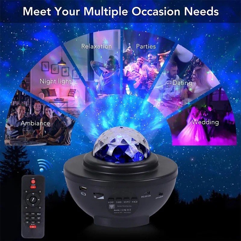 Светодиодный ночсветильник с USB, Музыкальный проектор звездного неба, лампа для детей, украшение для рождественской комнаты, совместим с ... от AliExpress RU&CIS NEW