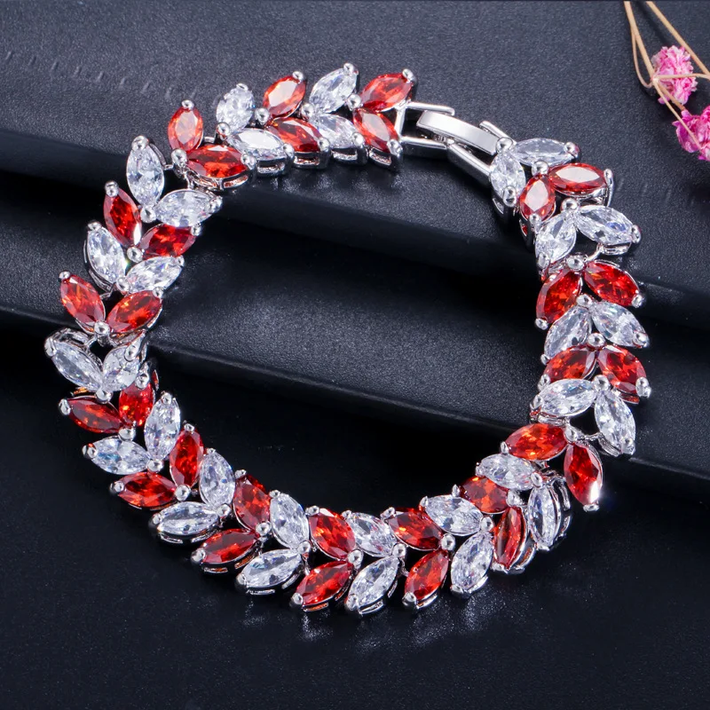 

Brand Luxury 5 Colors AAA Cubic Zirconia Leaf Design Charm Jewelry Bracelets for Woman Elegance Wedding Party Bracelet Best Gift