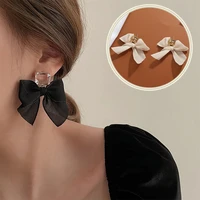 sweet earrings black white bowknot 2022 new women lace bow fashion drop earrings