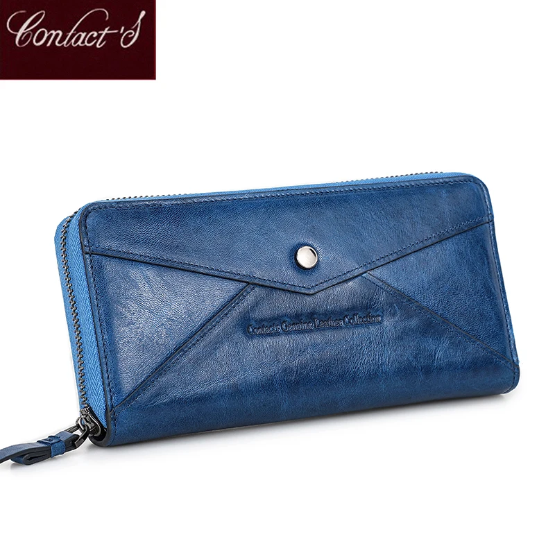 Contact'S Genuine Leather Wallet Women Long Clutch Fashion Brand Ladies Purses Card Holder Zipper Coin Pocket High Quality