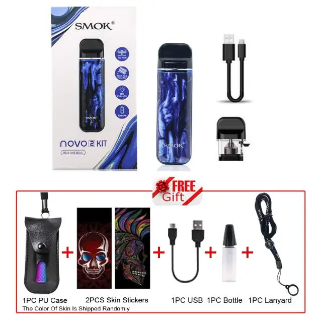 NOVO 2 Kit Blue Набор SMOK Novo 2 SMOK Pod, электронная сигарета, стартер, ручка с аккумулятором 800 мАч, 2 мл, катушка VS NORD - Цвет: NOVO 2 Kit Blue