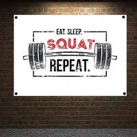 eat sleep squat repeat motivational workout poster canvas painting exercise fitness banners flag bodybuilding sports gym decor