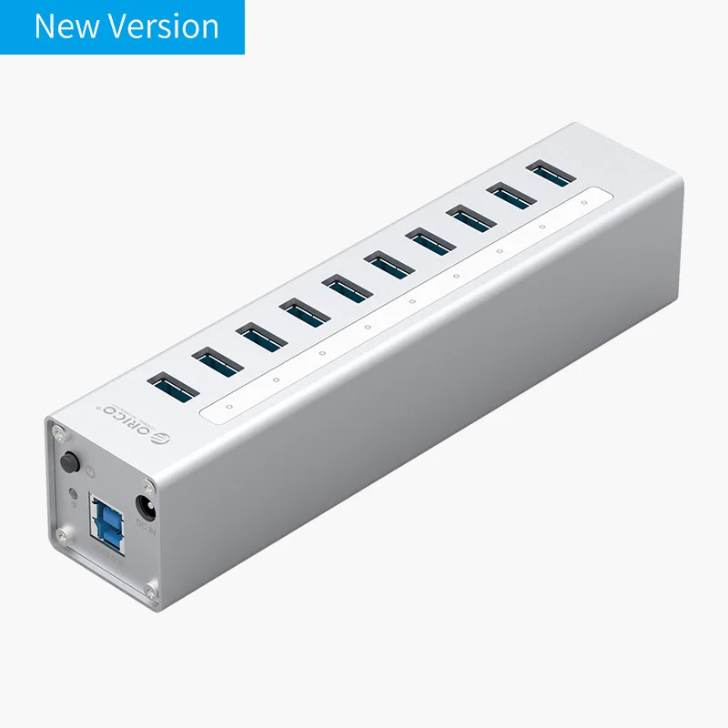 ORICO A3H10 USB 3,0 концентратор высокого качества с адаптером питания алюминиевый 10 портовый USB 3,0 концентратор-серебро