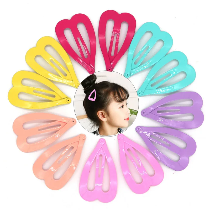 

12Pcs/Set 4.5Cm Heart Shaped Snap Hair Clips For Women Girls Hair Accessories Baby Kids Hairpins Color Metal Barrettes Bb Clips