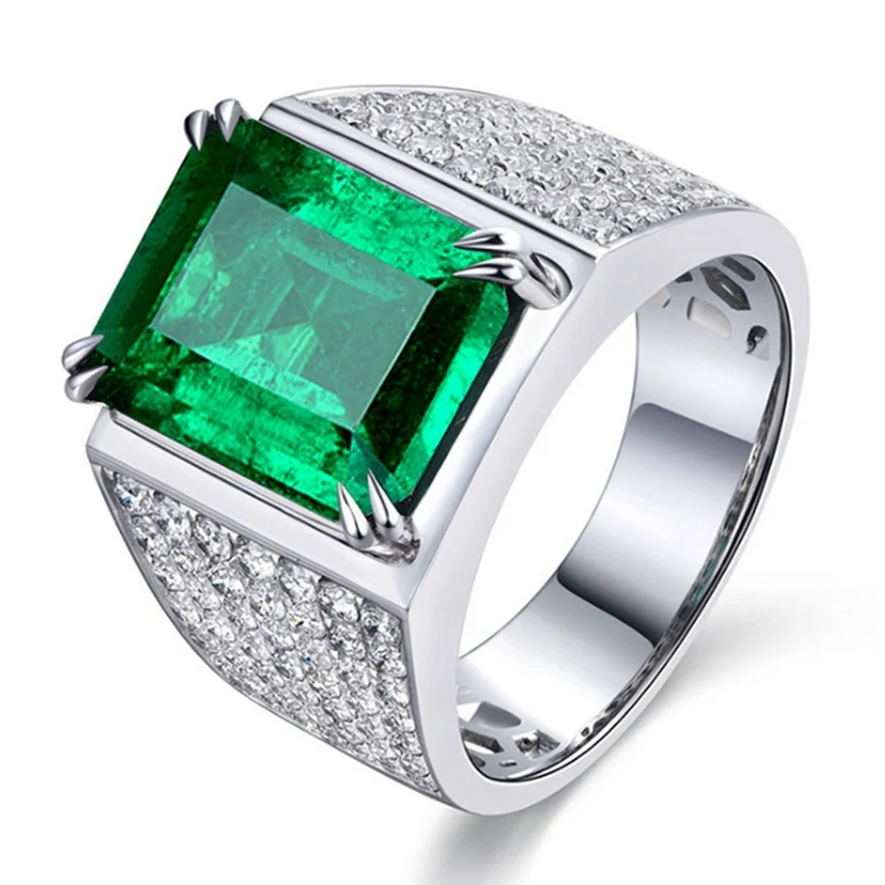 Мужские кольца длинное прямоугольное кольцо с изумрудом роскошные свадебные