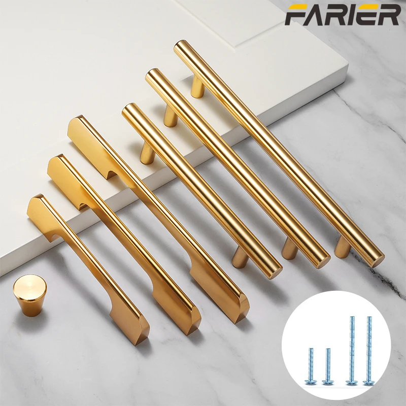 Простой яркий золотой шкаф ручка Твердый алюминиевый сплав кухонный выдвижной