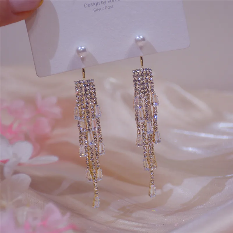 

Ins Hot Sale Luxury 14K Real Gold Pearl Rear Hanging Tassel Chain Stud Earrings for Women Cubic Zircon ZC Elegant Earrings