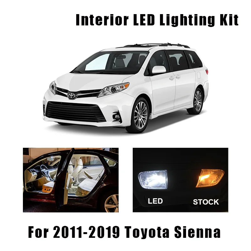 13 Bulbs White Interior LED Car Light Kit Fit For 2011-2015 2016 2017 2018 2019 Toyota Sienna Reading Ceiling Door License Lamp |