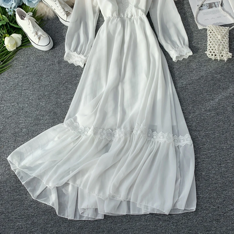 

Vintage Red/White Hooded Lace Patchwork Women Dress Elegant High Quality Long Sleeve Midi Dress For Female New Fashion Vestidos