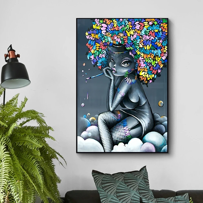 Акварельная Современная Картина граффити уличное искусство постер для девочек