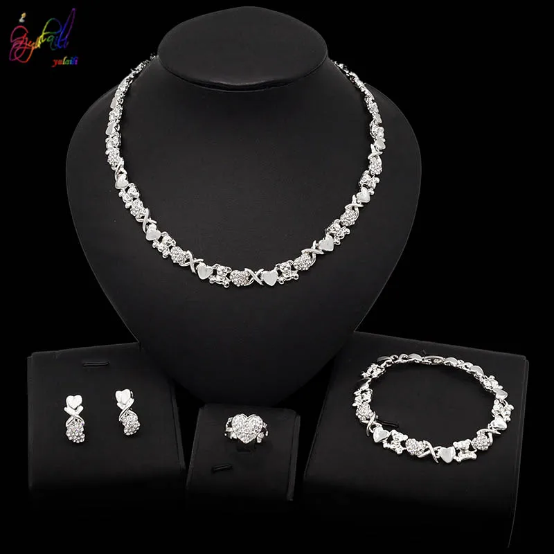 

Yulaili Silver Color Crystal Heart Shaped Necklace For Women Wedding Gift Charm Crystal Jewelry Wholesale Free Shipping