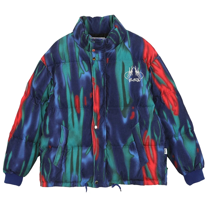 Зимние парки Tie dyeprinting 2020 пальто толстые куртки в стиле хип хоп Мужская модная