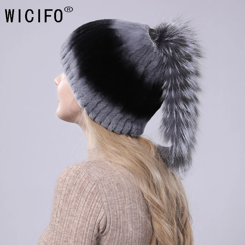 

Winter woman fur hat real beaver rabbit fur hat fox fur tail novel Russian ear protector high quality female bran