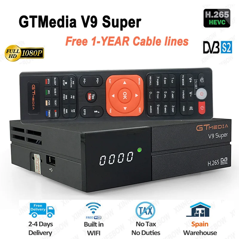 GTMedia V9 Super GTMedia V9 Супер Спутниковый ресивер Full HD DVB-S2 bull-In WiFi с 1-Year Europe 7 кабельных линий же GTMedia V8 Nova ресивер - Цвет: GTMedia V9 Super