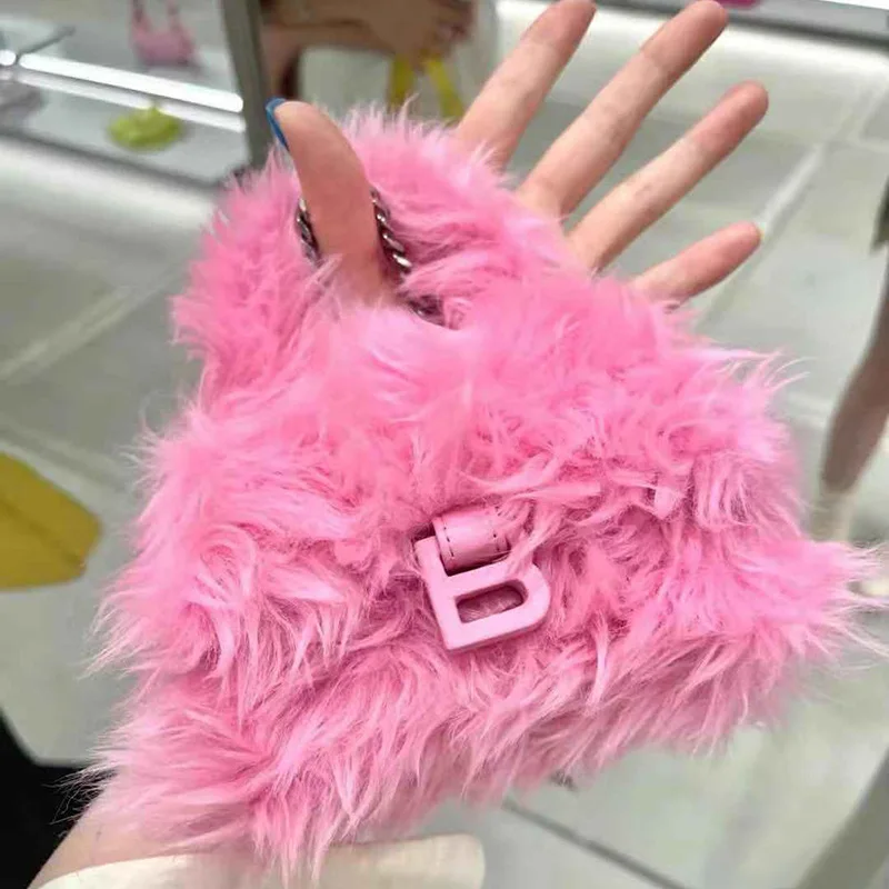 

Shoulder Crossbody Bags for Women 2021 Winter Luxury Designer Brands Mini Handbag Faux Fur Fluffy Plush Female Bag Small Bolsa