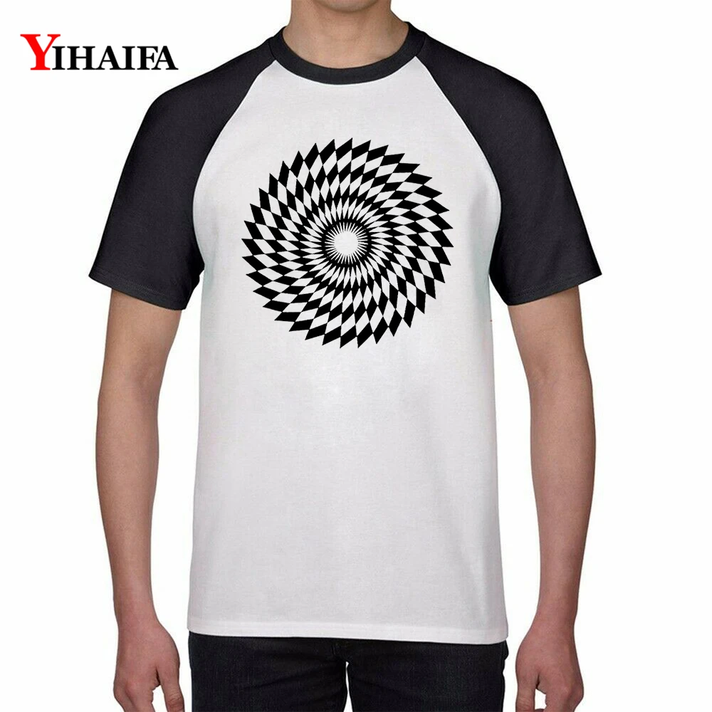 Bluza футболки с принтом креативные черно белые гипнотические рукавом реглан