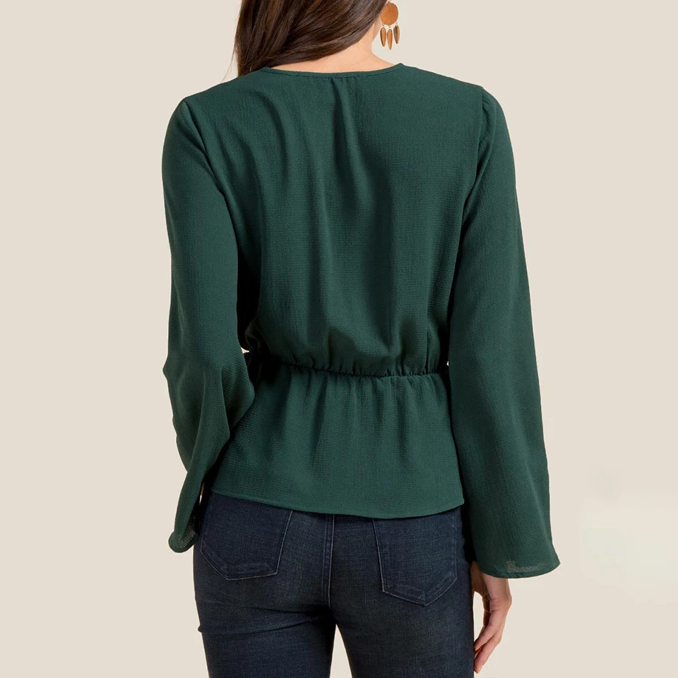 Женская Свободная шифоновая блузка с длинным рукавом и v-образным вырезом