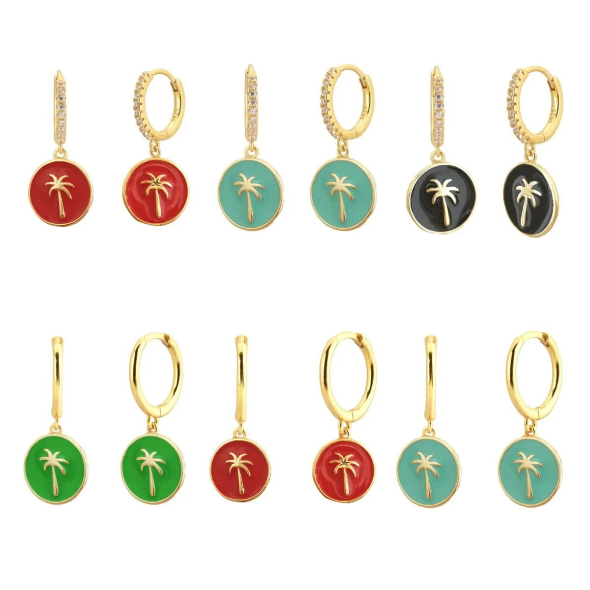 

Color Enamel Round Coconut Tree Pendant Drop Earrings for Women Piercing Huggie Dangle Earings Fashion Party Earrings Jewelry