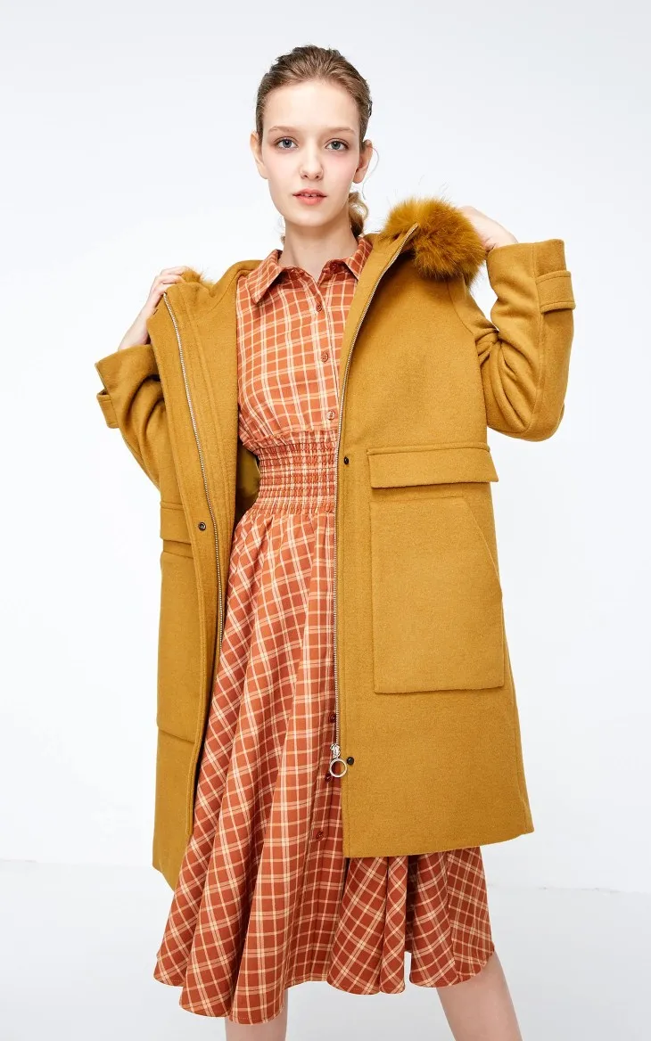 Vero Moda осень зима съемный воротник из меха енота шерстяное пальто куртка пальто | 318327560