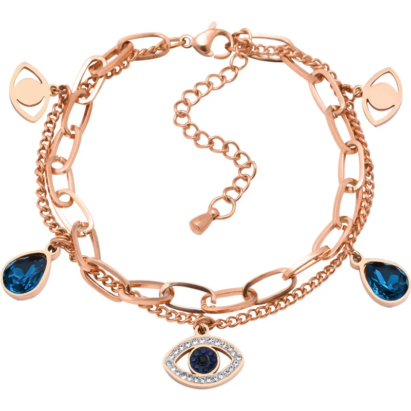 

Exquisite Blue Eye Stainlenss Steel Pendant Bangle Bracelet for Women Zircon Jewelry Fashion Temperament Bracelet Gift New
